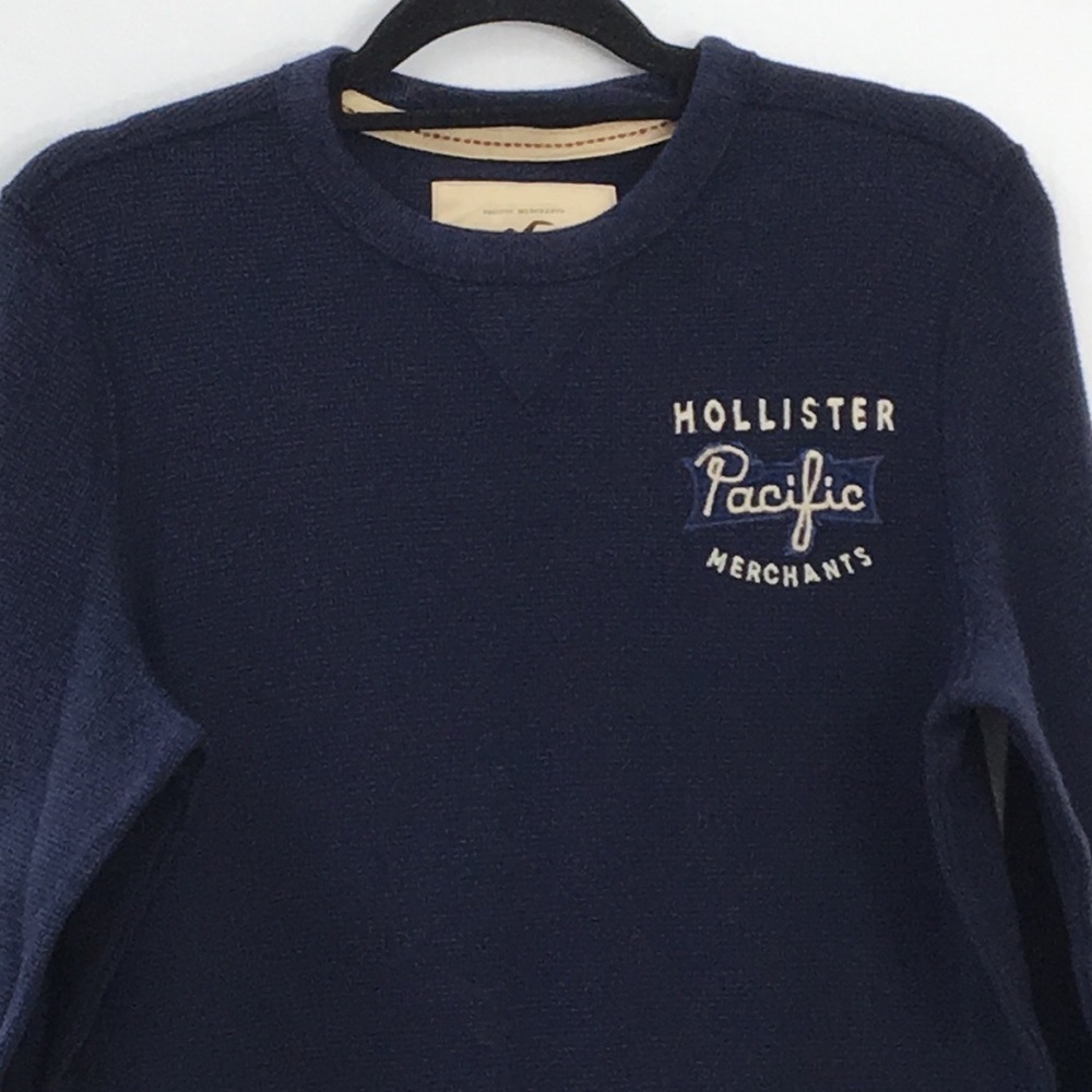 Hollister Mens Navy Blue Waffle Knit Long Sleeve Shirt Size XL EXCELLENT - Picture 2 of 8